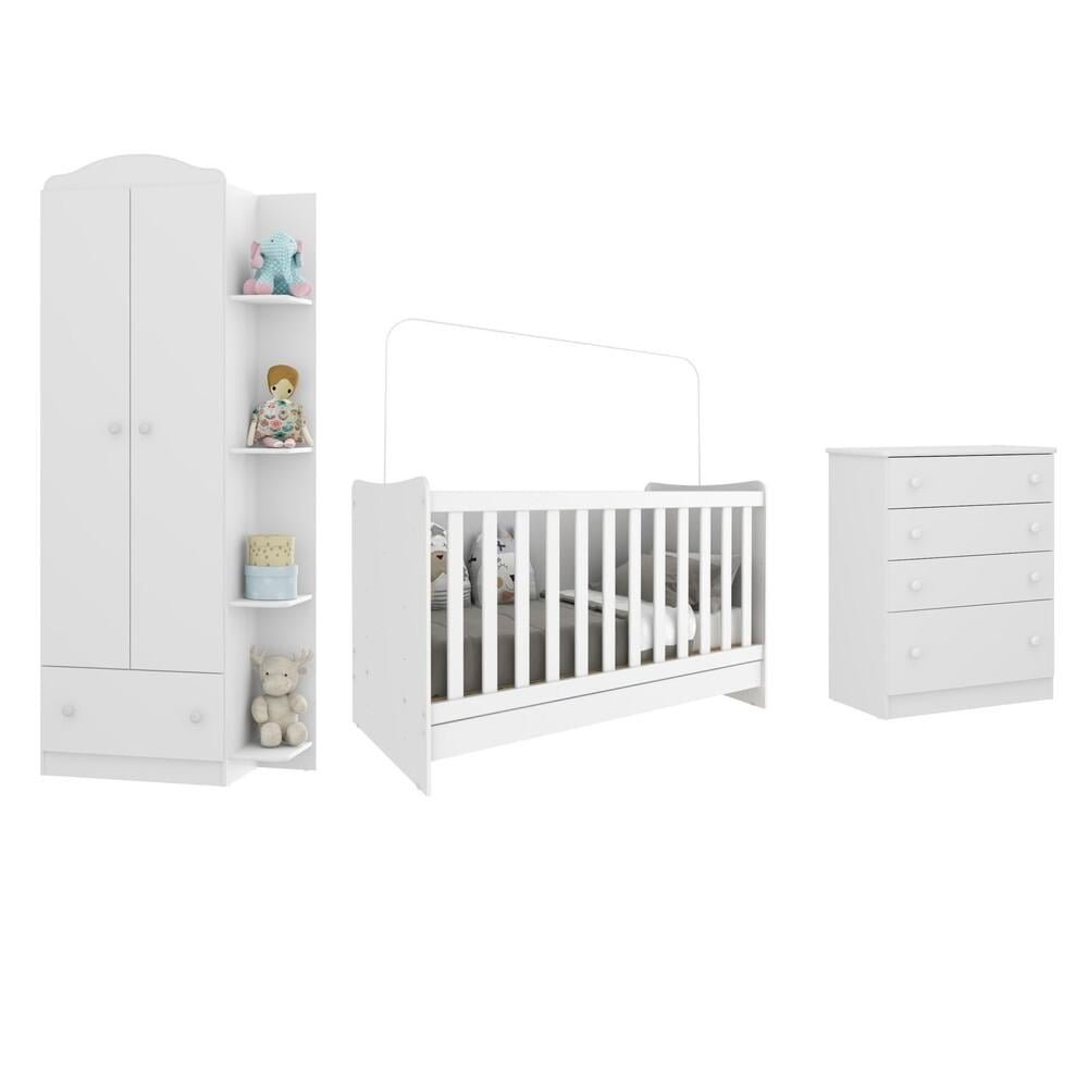 Quarto Infantil Completo Berco 4x1 c/ Colchao/Guarda-Roupa/Comoda Multimoveis Joao e Maria