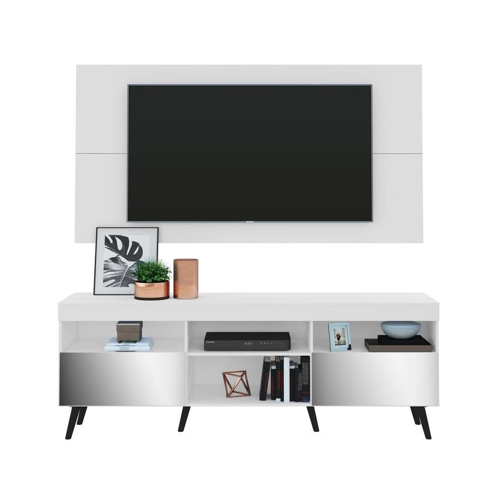 Rack com Painel Retro com Espelho para TV ate 65" Multimoveis Florida FG3138 Branco/Preto
