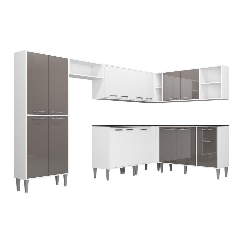Armario de Cozinha Completa Multimoveis Xangai Soul FG3284 Branca/Lacca Fume