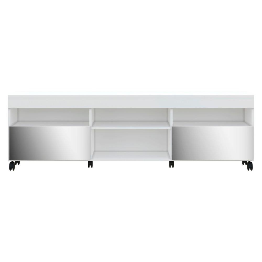 Rack com Rodizios e Espelho para TV ate 65" Multimoveis Paris FG3330 com 2 Portas Branco