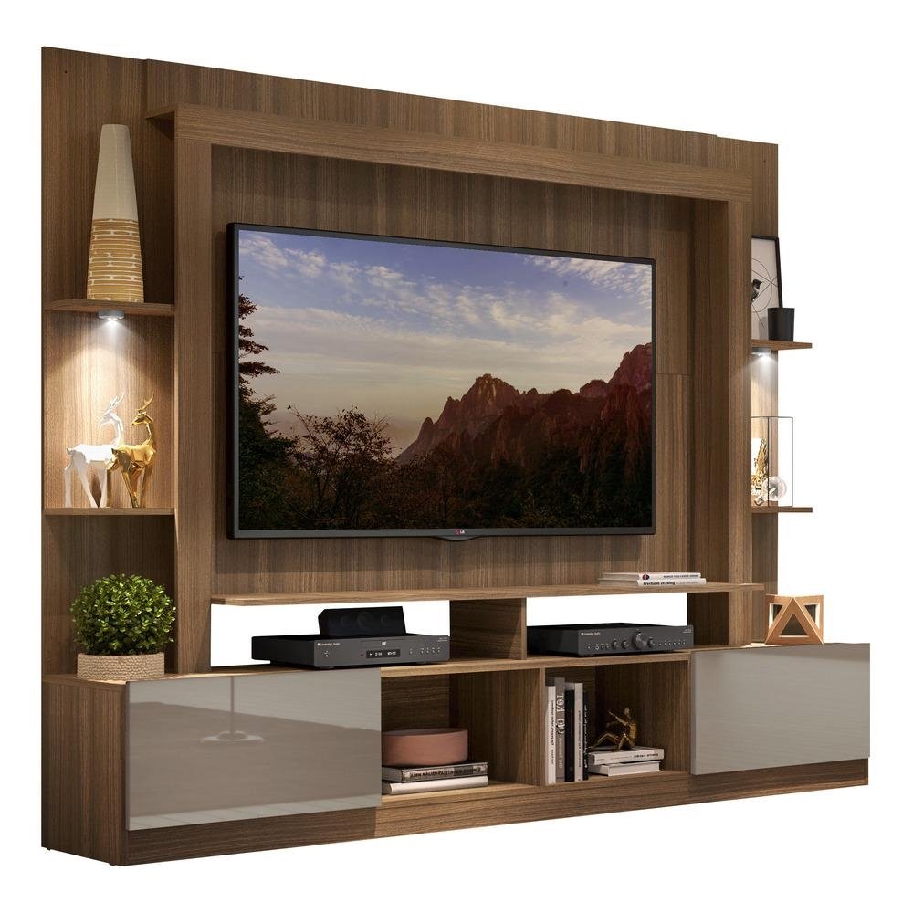 Estante com Leds para TV ate 65" Multimoveis Berlim FG3392 Madeirada/Lacca Fume
