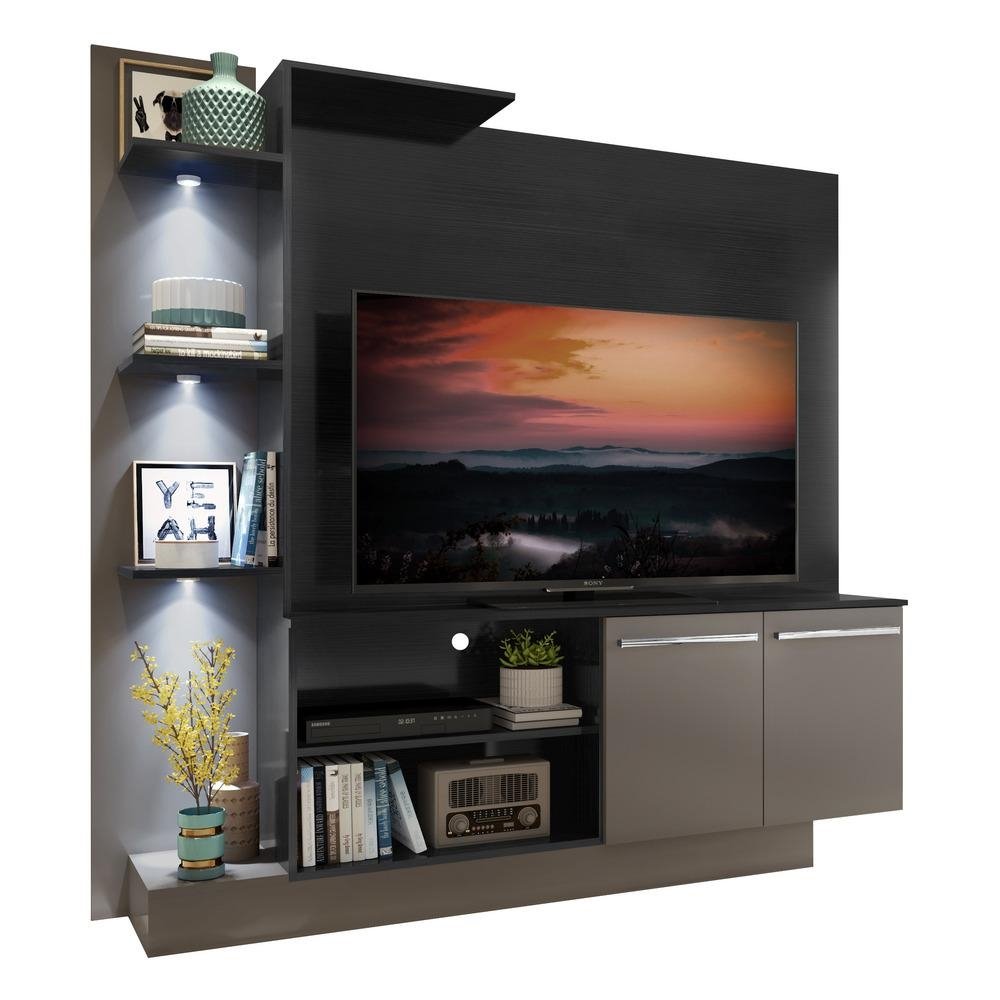 Estante com 3 Leds para TV ate 55" Multimoveis Dallas FG3399 Preta/Lacca Fume