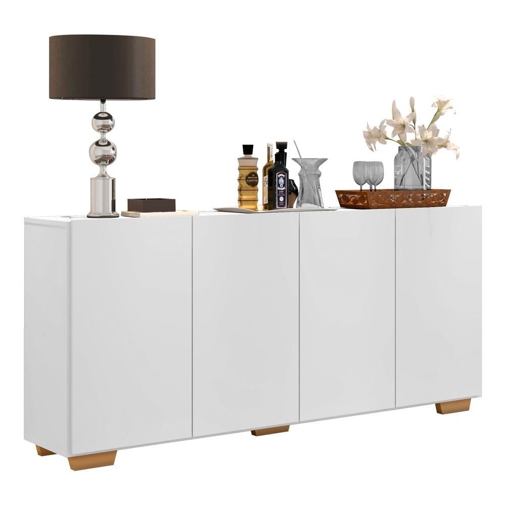 Aparador Buffet Multimoveis Veneza 4 Portas FG3557 Branco/Natural
