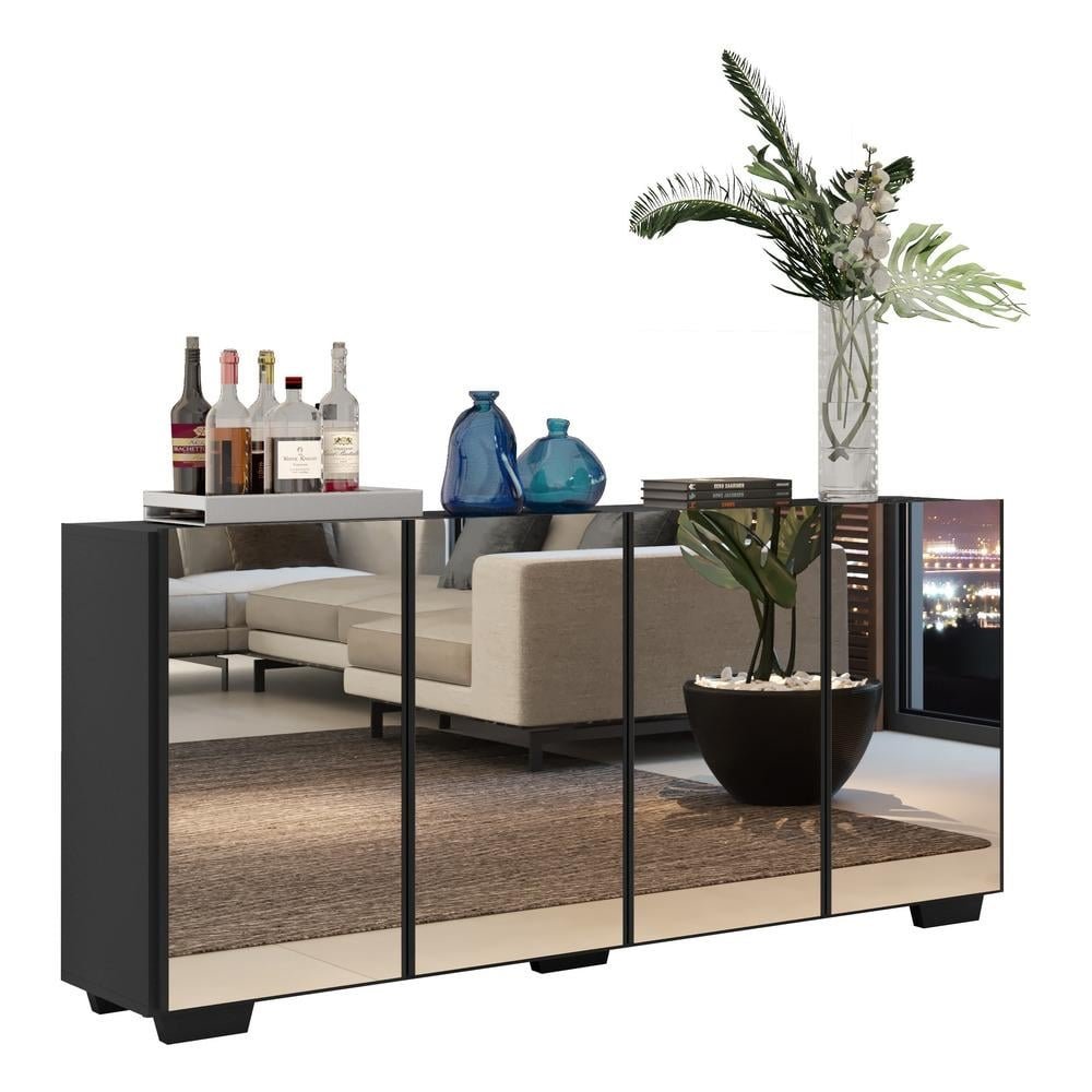 Aparador Buffet com Espelho Multimoveis Vegas com 4 Portas FG3560 Preto