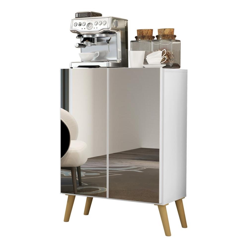 Aparador Retro com Espelho Multimoveis Cantinho do Cafe com 2 Portas FG3613 Branco/Natural