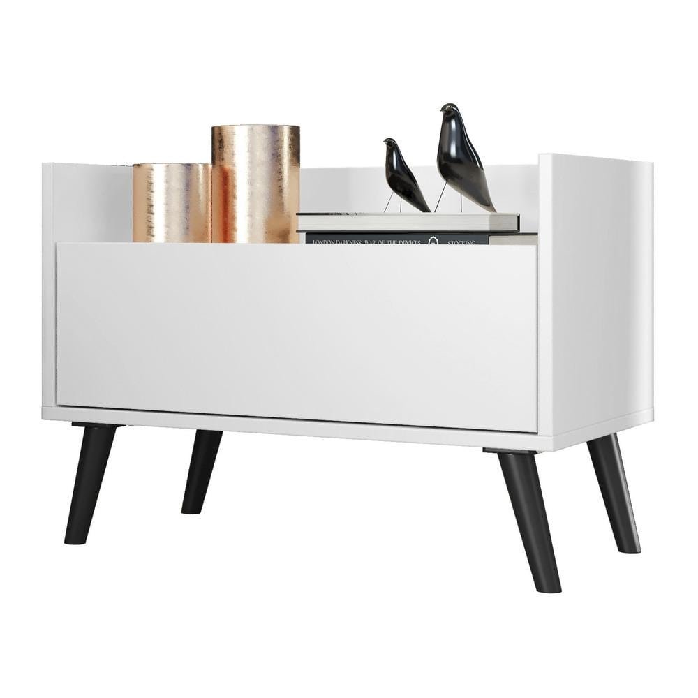 Mesa de Cabeceira 60 cm com Pes Retro Multimoveis FG3627 Branca/Preta