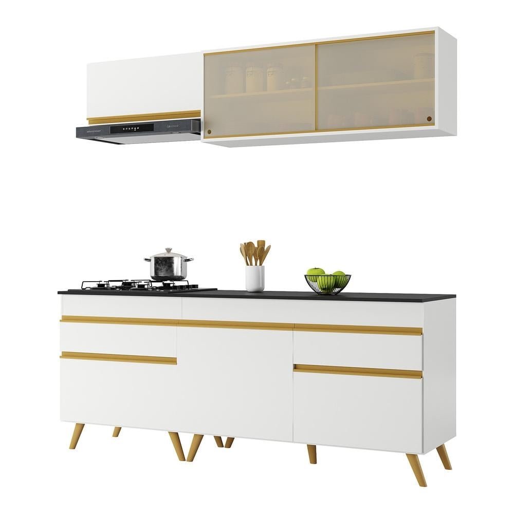 Cozinha Compacta Multimoveis Veneza GW FG3707 com Armario e Balcao Branca