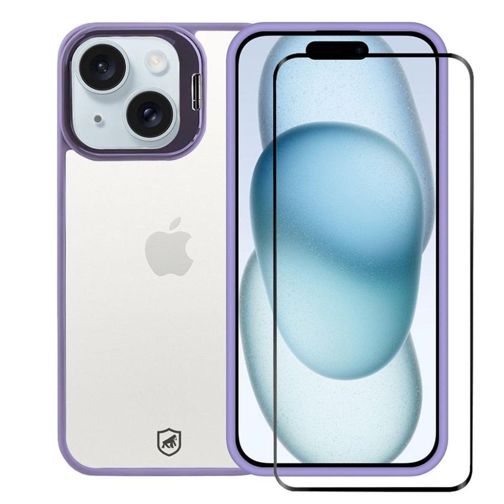 Kit Capa case capinha Gravity Lilas e Pelicula Ultra Safe para iPhone 15 - Gshield