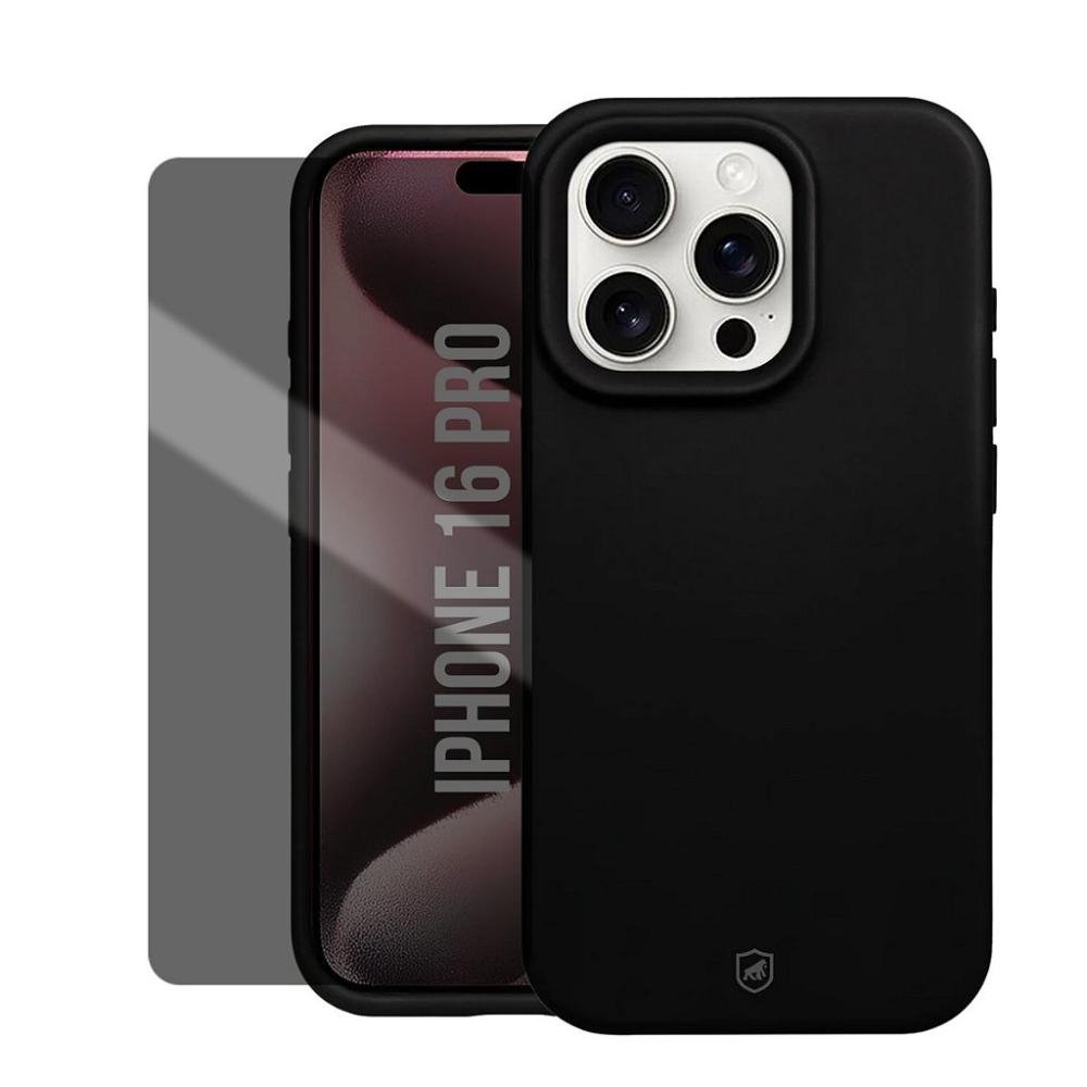 Kit Capa case capinha Silicon Premium e Pelicula Hydrogel Privacidade para iPhone 16 Pro -