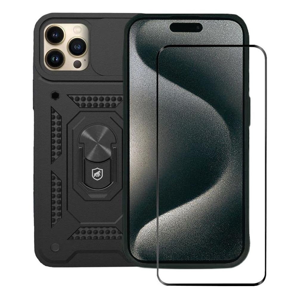 Kit Capa case capinha Dinamic Cam Protection e Pelicula Ultra Glass Preta para iPhone 15 P