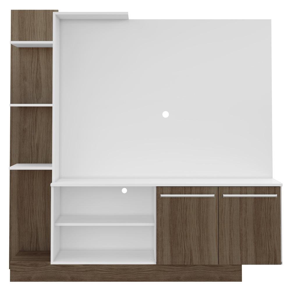 Estante com painel para TV ate 55 polegadas e 2 portas Porto Multimoveis Branco/Madeirado