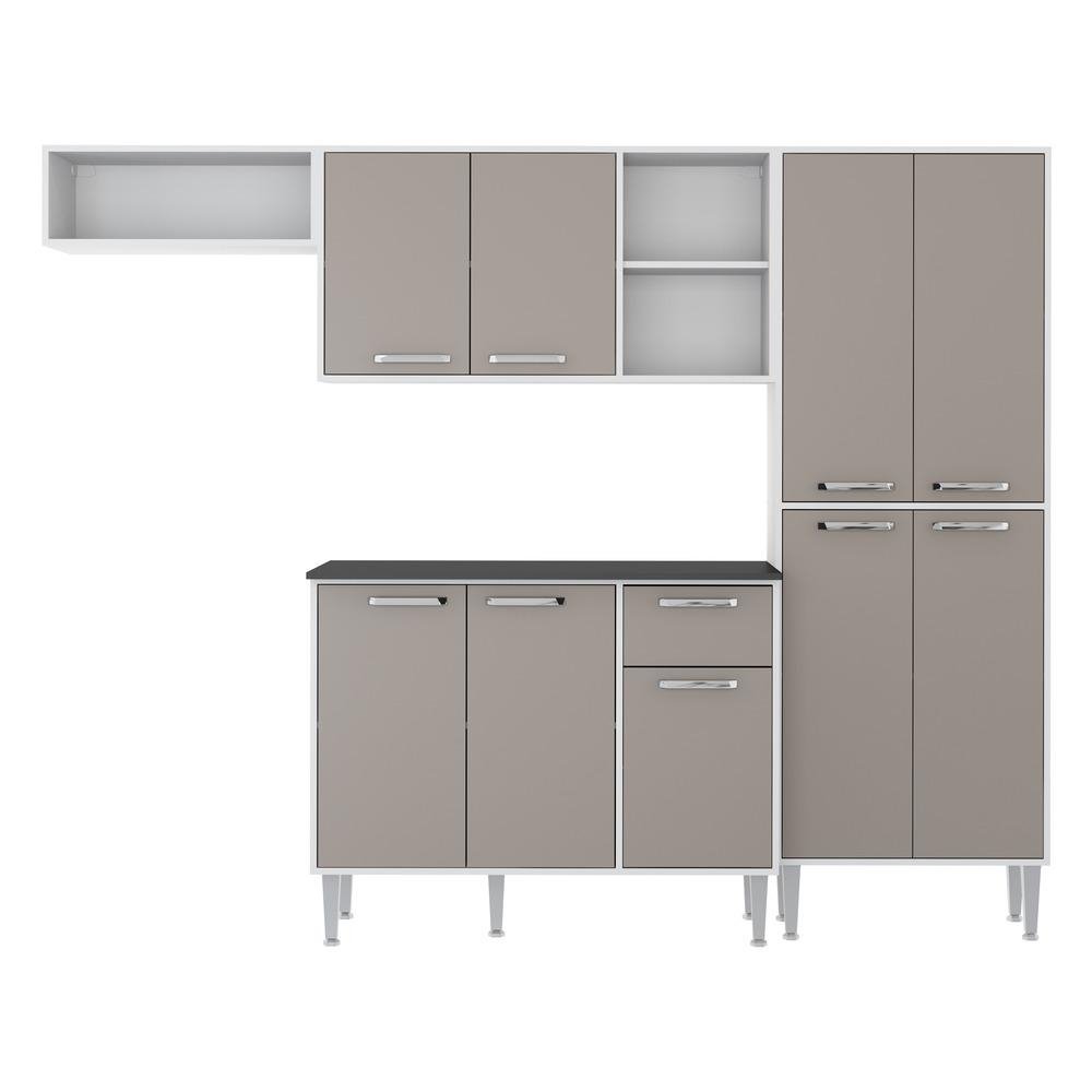 Armario de Cozinha Compacta com Tampo Coimbra Multimoveis Branco/Lacca Fume