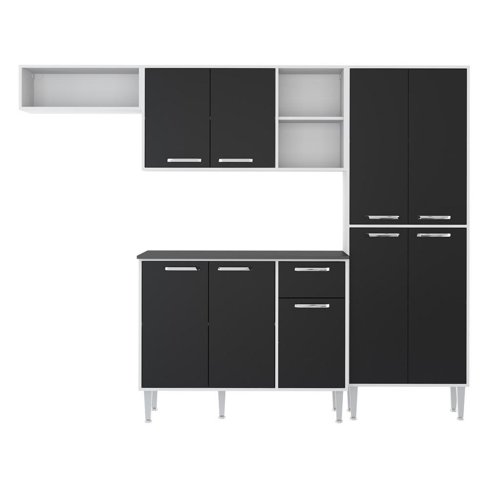 Armario de Cozinha Compacta com Tampo Coimbra Multimoveis Preto/Branco