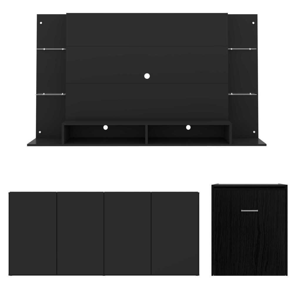 Conjunto Sala de Estar Painel TV 60" / Aparador / Mesa Dobravel Lara Multimoveis Preto