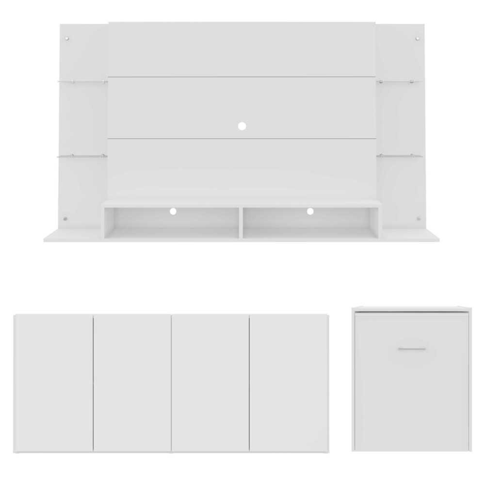 Conjunto Sala de Estar Painel TV 60" / Aparador / Mesa Dobravel Lara Multimoveis Branco