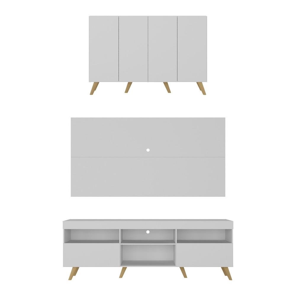 Conjunto Sala de Estar Rack + Painel TV 65" e Aparador Retro Sofia Multimoveis Branco/Natu
