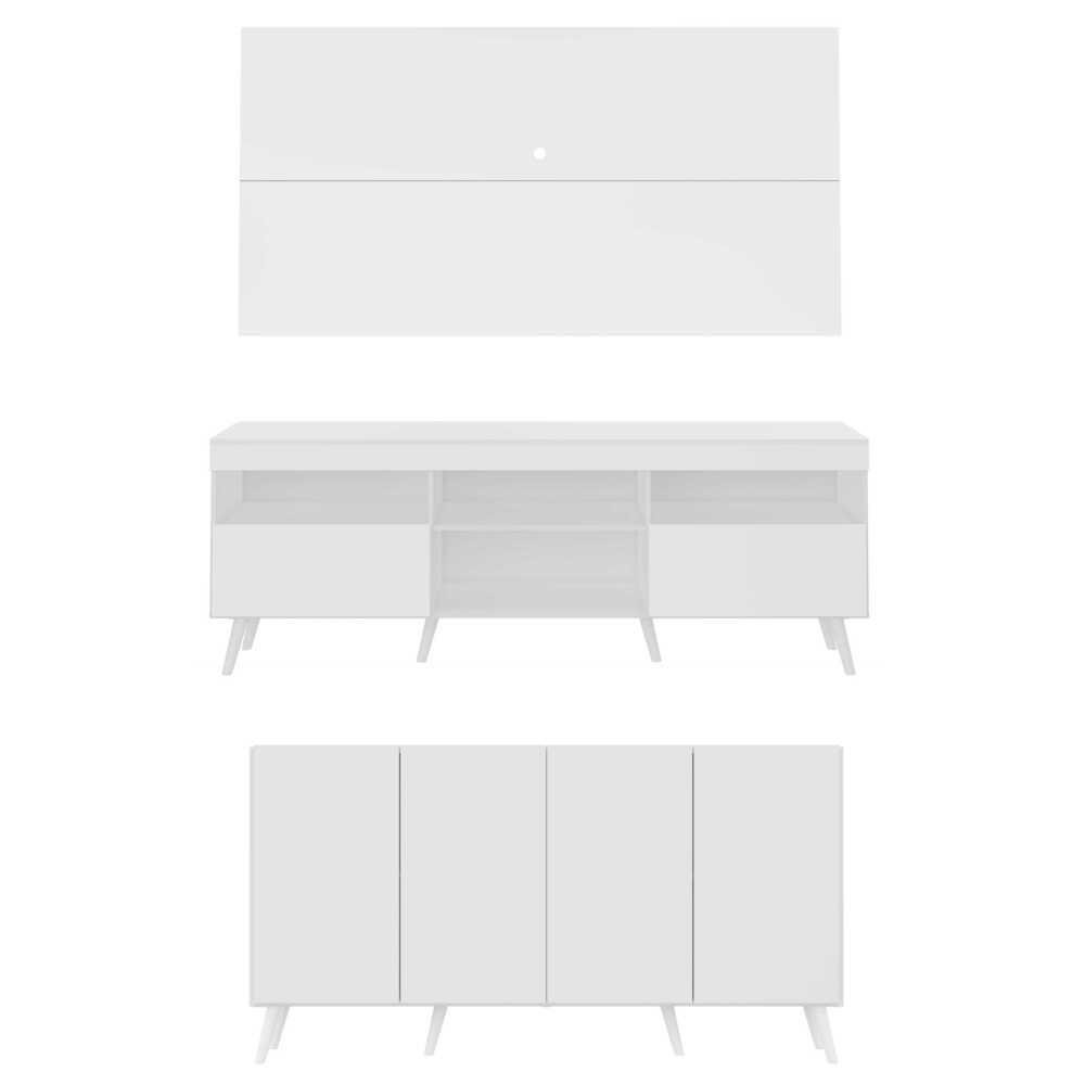 Conjunto Sala de Estar Rack + Painel TV 65" e Aparador Retro Sofia Multimoveis Branco