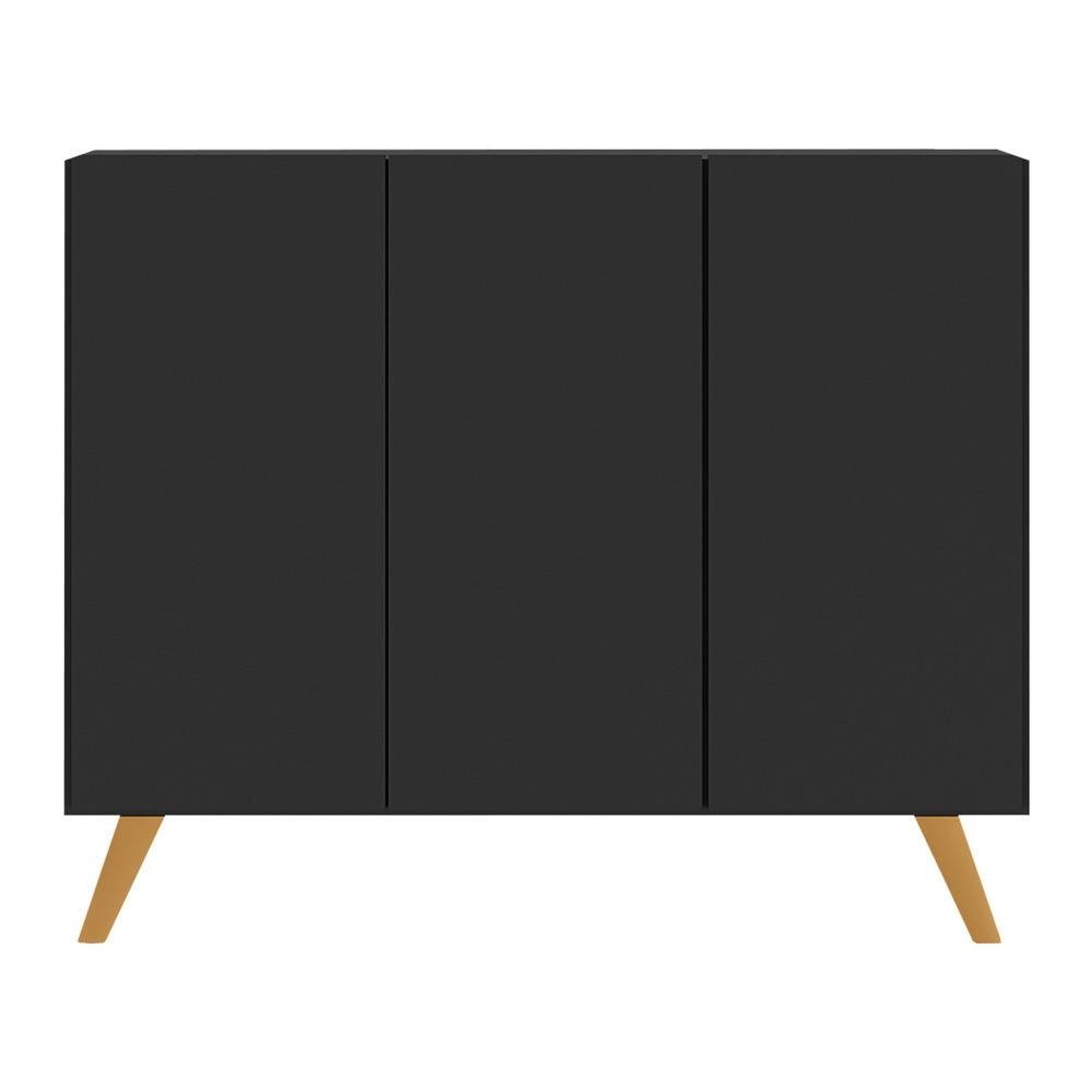 Aparador Buffet 3 Portas Retro Veneza Multimoveis MP1009 Preto/Natural