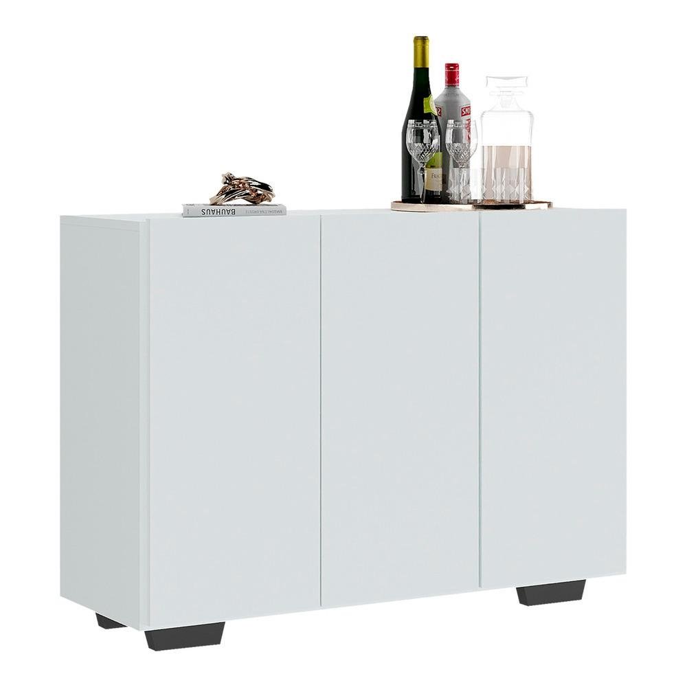 Aparador Buffet 3 Portas com Pes Quadrados Veneza Multimoveis MP1010 Branco/Preto