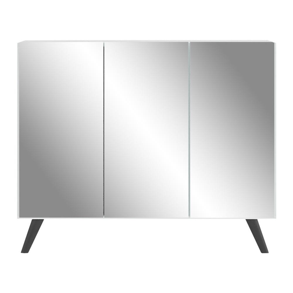 Aparador Buffet 3 Portas com Espelho Retro Vegas Multimoveis MP1013 Branco/Preto
