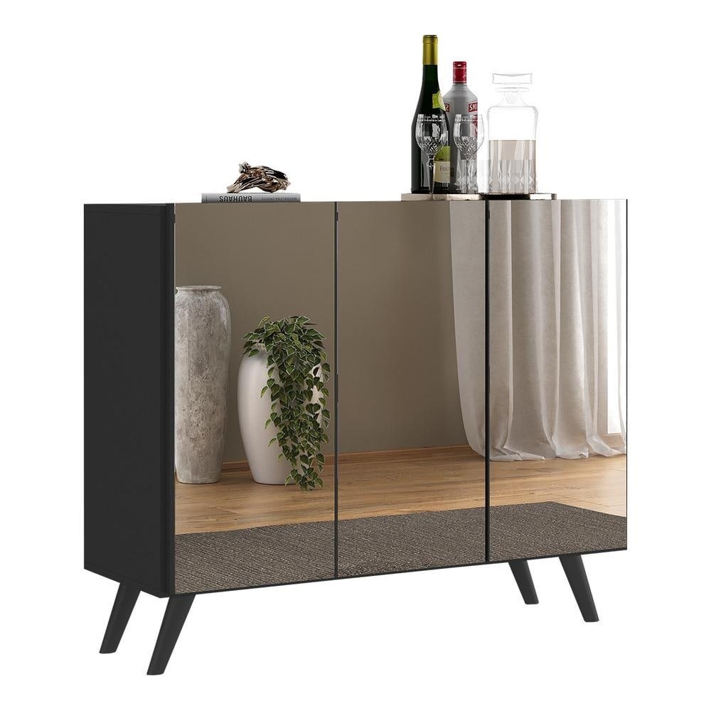 Aparador Buffet 3 Portas com Espelho Retro Vegas Multimoveis MP1013 Preto