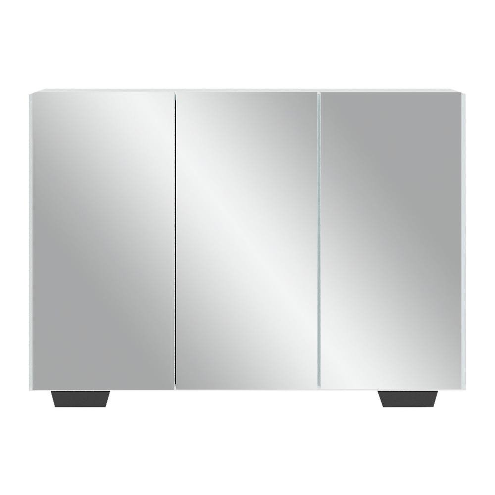 Aparador Buffet 3 Portas com Espelho e Pes Quadrados Vegas Multimoveis MP1014 Branco/Preto