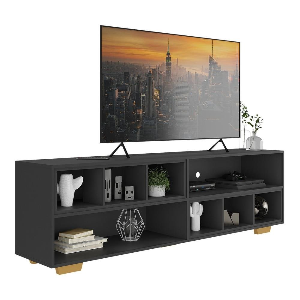 Rack para TV 75" com Nichos e Pes Jazz Multimoveis MP1023 Preto/Natural