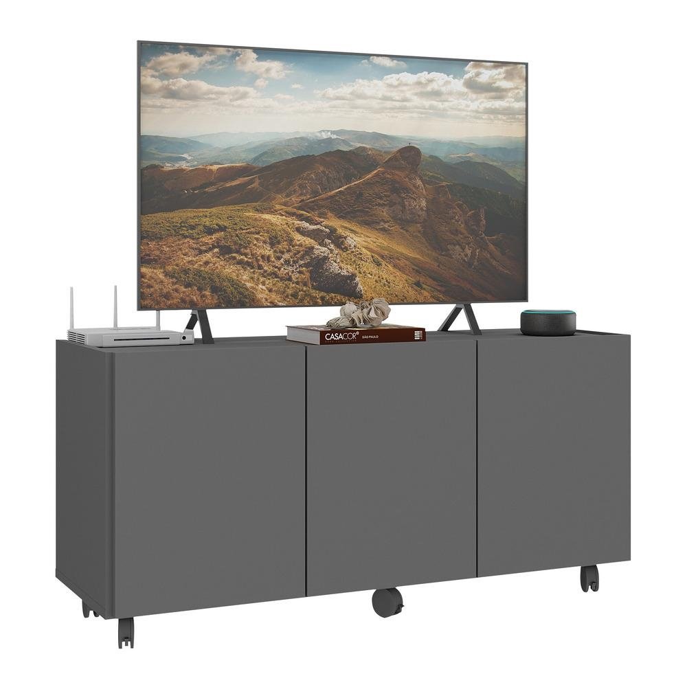 Rack para TV ate 32 Polegadas com 3 Portas e Rodizios Multimoveis MP1065