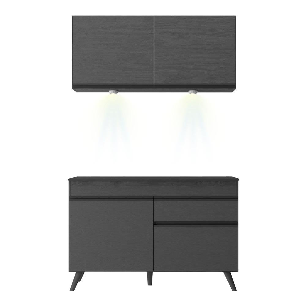 Armario de Cozinha Compacta 2 pecas com Leds MP2012.895 Veneza Up Multimoveis Preto