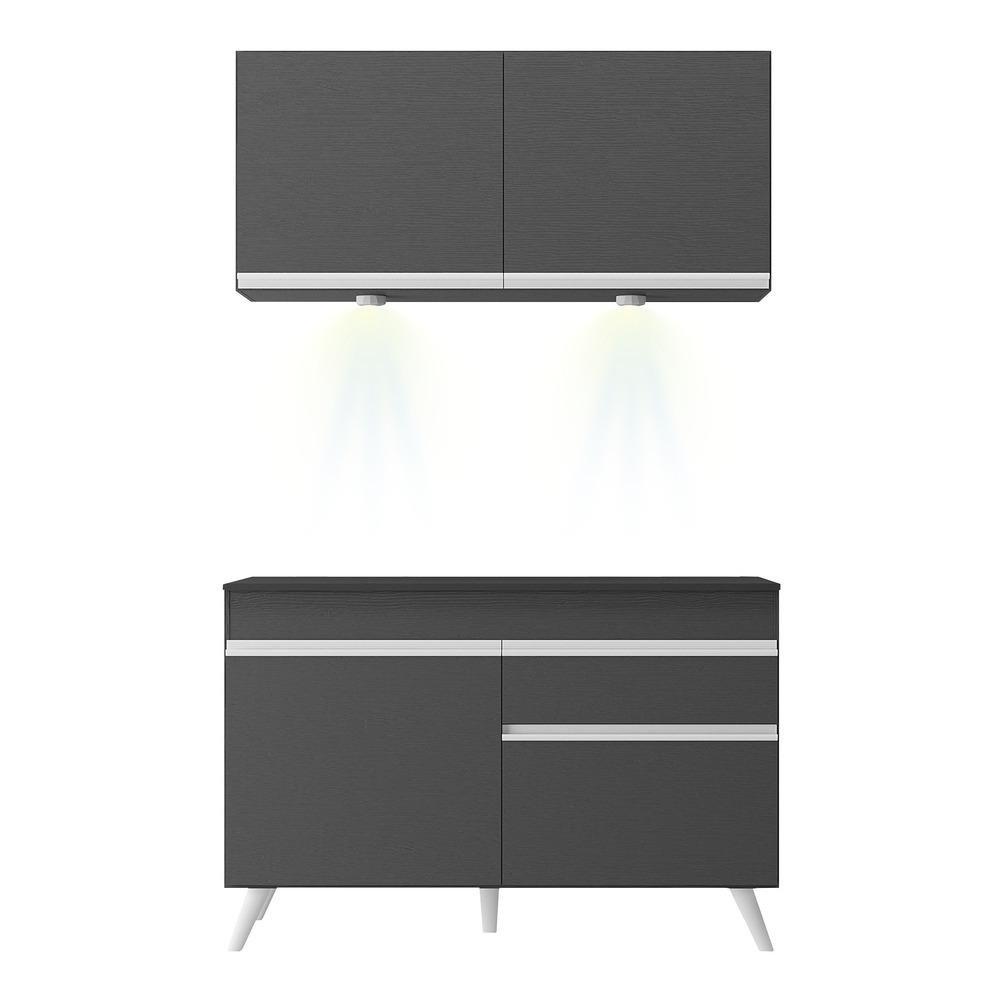 Armario de Cozinha Compacta 2 pecas com Leds MP2012.898 Veneza Up Multimoveis Preto