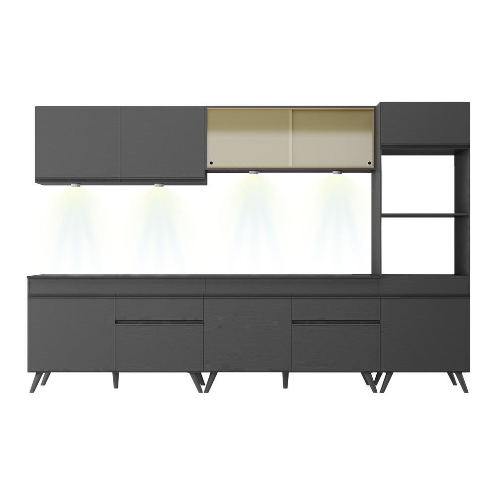 Armario de Cozinha Completa 5 pecas com Leds MP2014.895 Veneza Up Multimoveis Preto