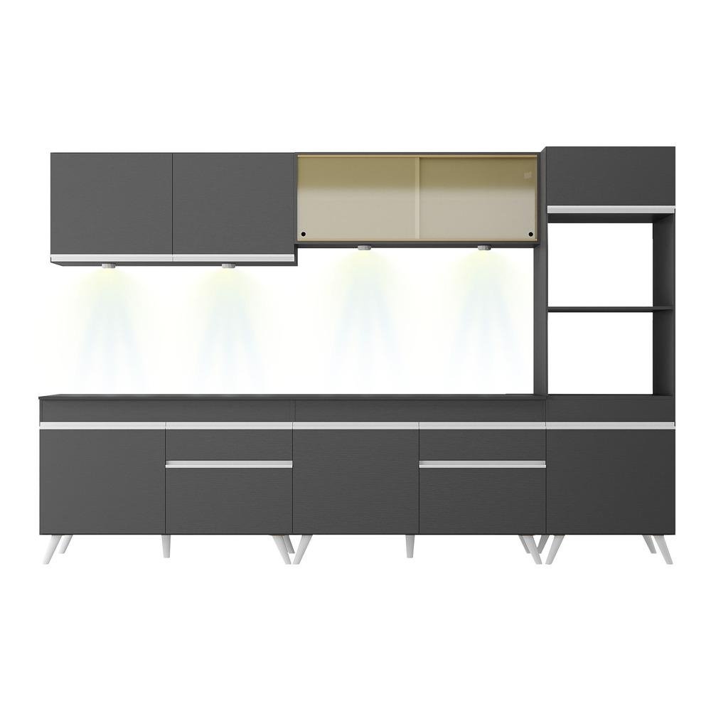 Armario de Cozinha Completa 5 pecas com Leds MP2014.898 Veneza Up Multimoveis Preto