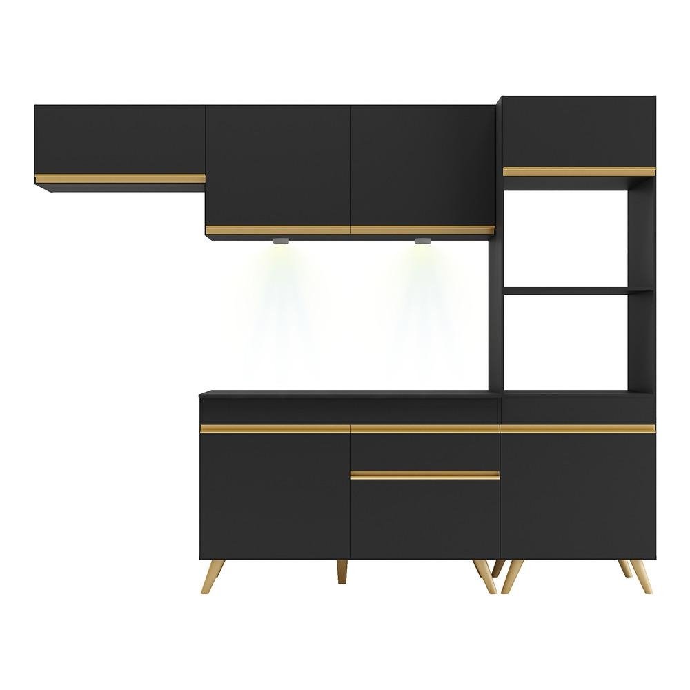 Armario de Cozinha Compacta 4 pecas com Leds MP2015 Veneza Up Multimoveis Preta