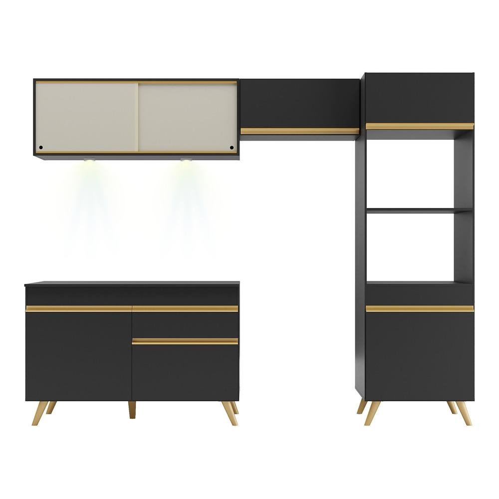 Armario de Cozinha Compacta 4 pecas com Leds MP2017 Veneza Up Multimoveis Preta