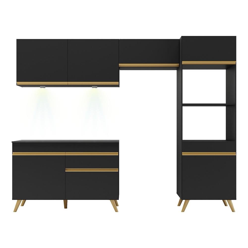 Armario de Cozinha Compacta 4 pecas com Leds MP2018 Veneza Up Multimoveis Preta