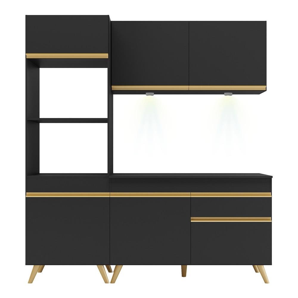 Armario de Cozinha Compacta 3 pecas com Leds MP2019 Veneza Up Multimoveis Preta