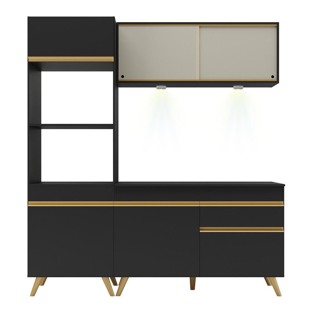 Armario de Cozinha Compacta 3 pecas com Leds MP2020 Veneza Up Multimoveis Preta