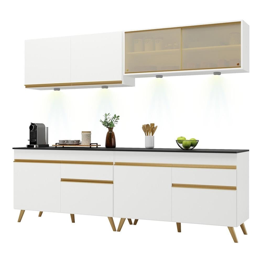 Cozinha Compacta 4 pecas com Leds MP2021 Veneza Up Multimoveis Branca