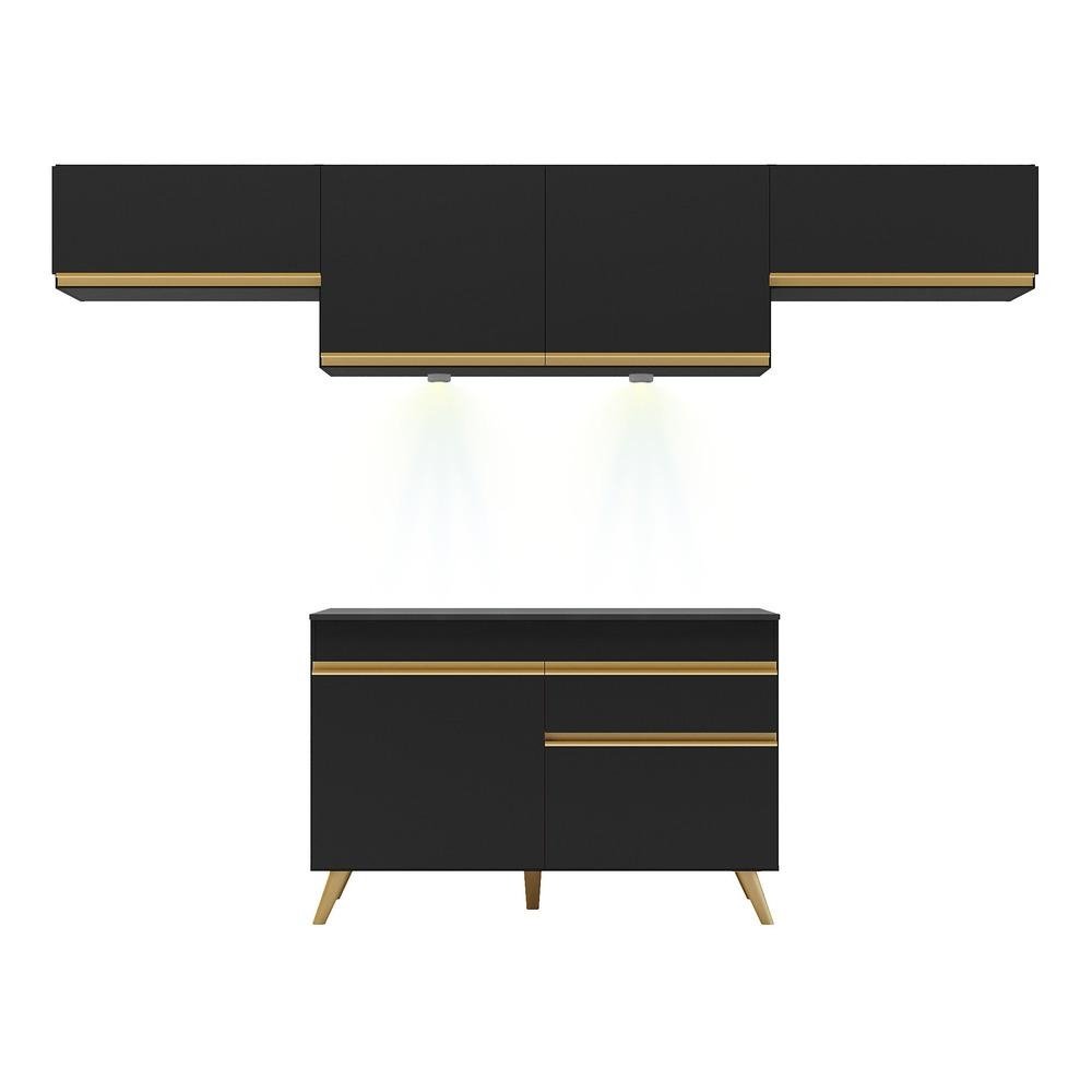 Armario de Cozinha Compacta 4 pecas com Leds MP2022 Veneza Up Multimoveis Preta