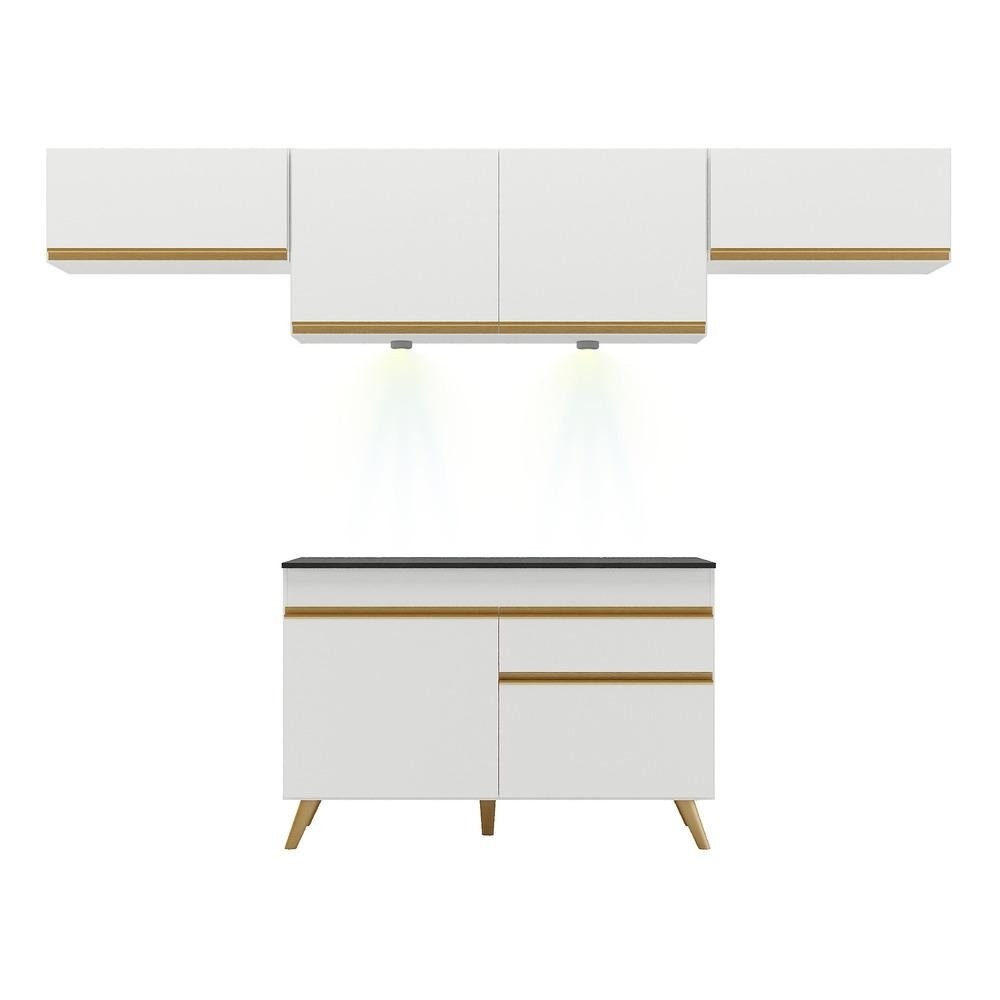Armario de Cozinha Compacta 4 pecas com Leds MP2022 Veneza Up Multimoveis Branca