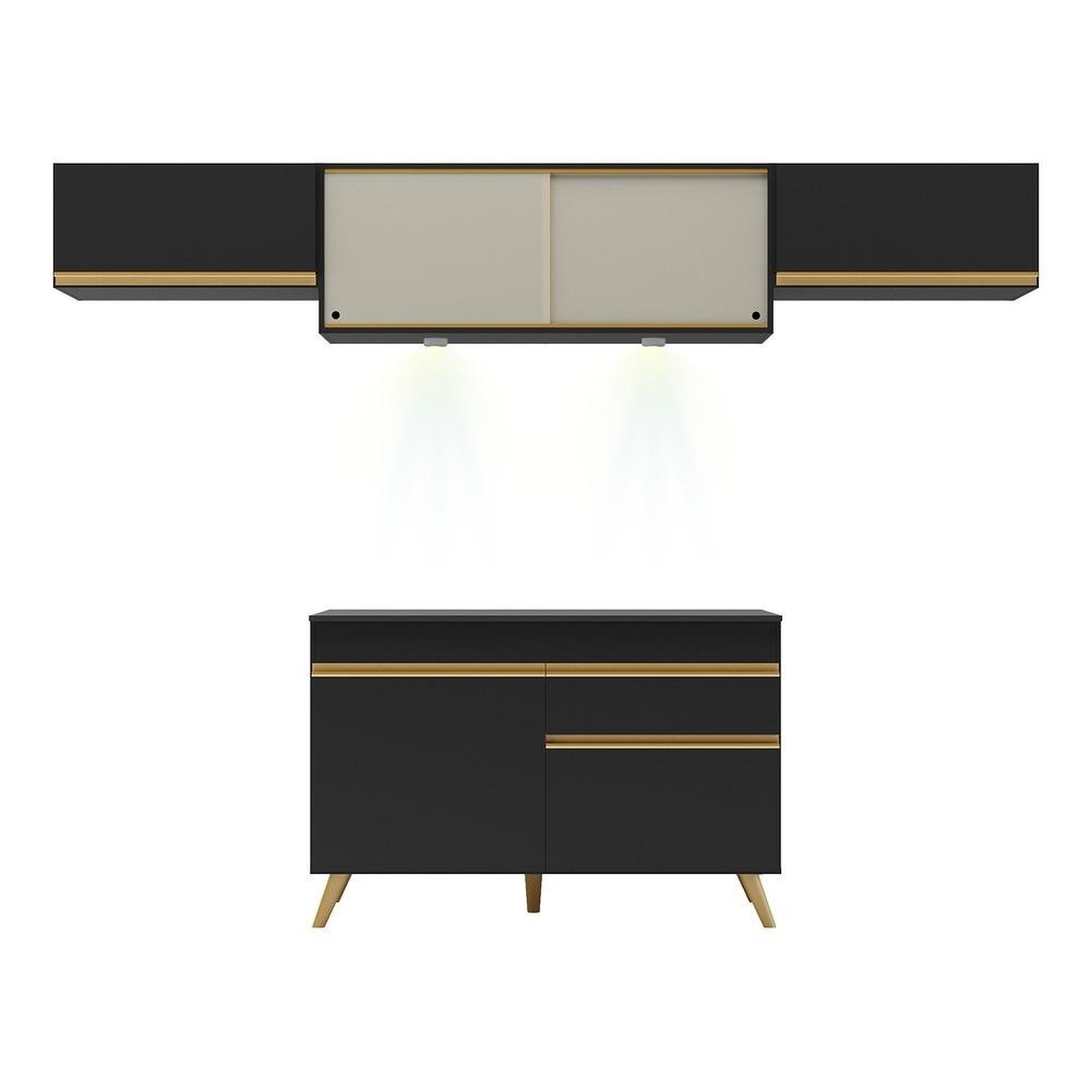 Armario de Cozinha Compacta 4 pecas com Leds MP2023 Veneza Up Multimoveis Preta
