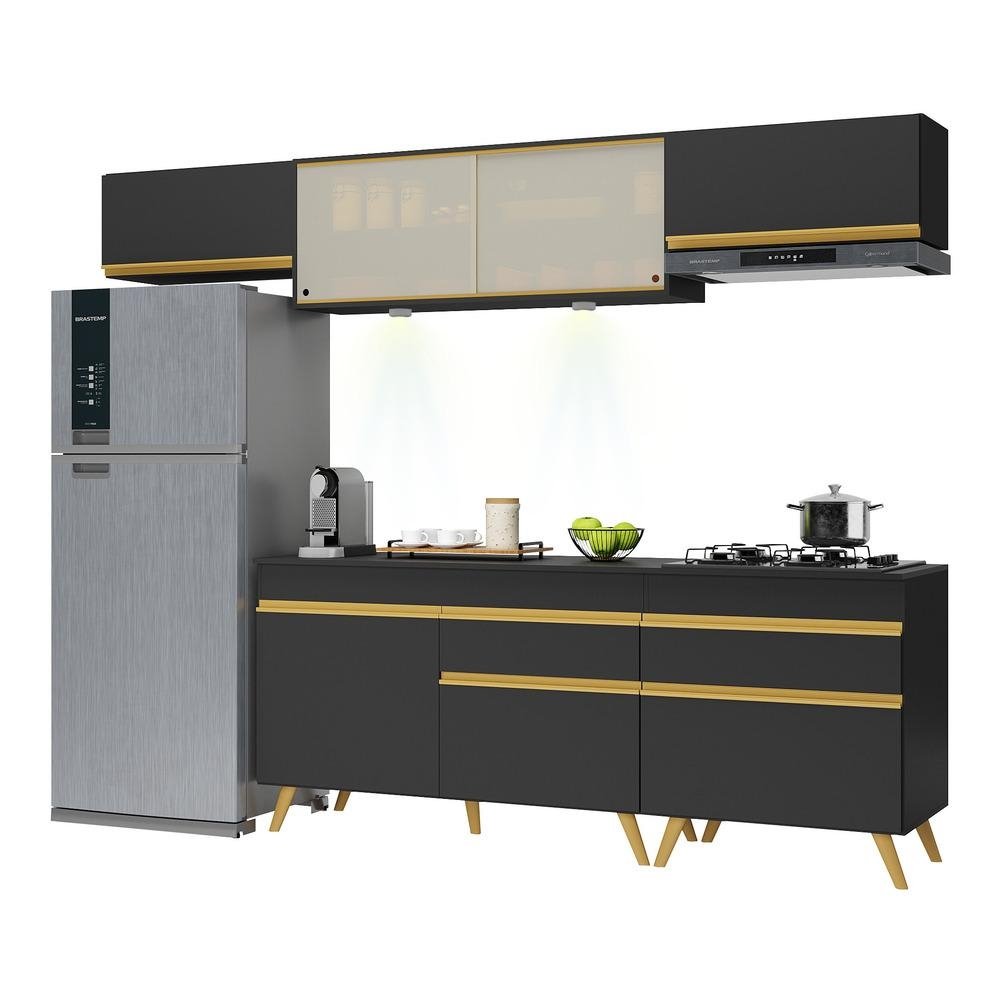 Armario de Cozinha Completa 5 pecas com Leds MP2033 Veneza Up Multimoveis Preta