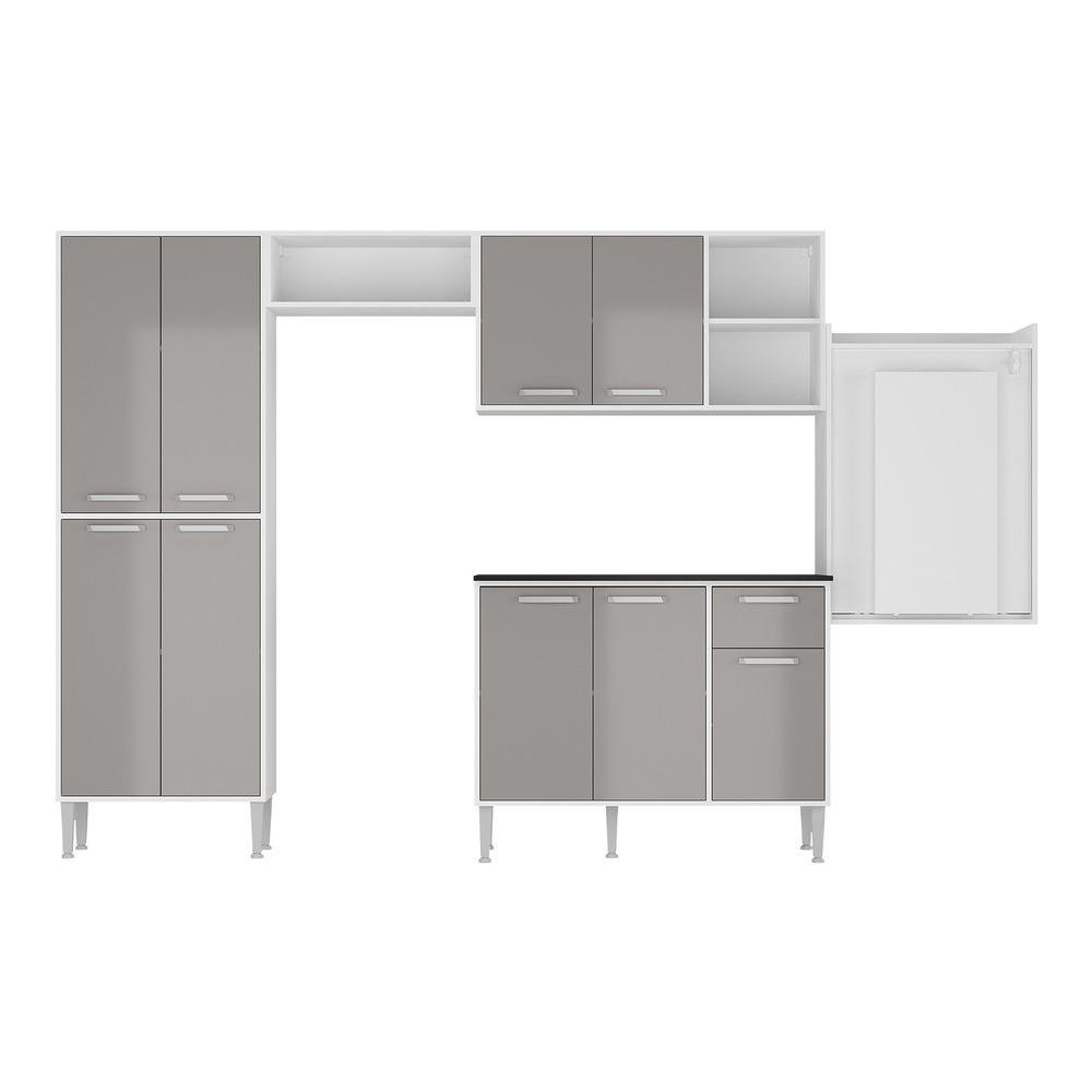 Armario de Cozinha Completa com Mesa Dobravel Siena Multimoveis MP2039 Branca/Lacca Fume