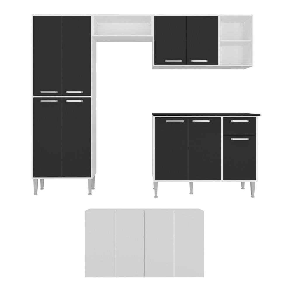 Armario de Cozinha Completa com Buffet/Aparador Siena Multimoveis MP2041 Branca/Preta