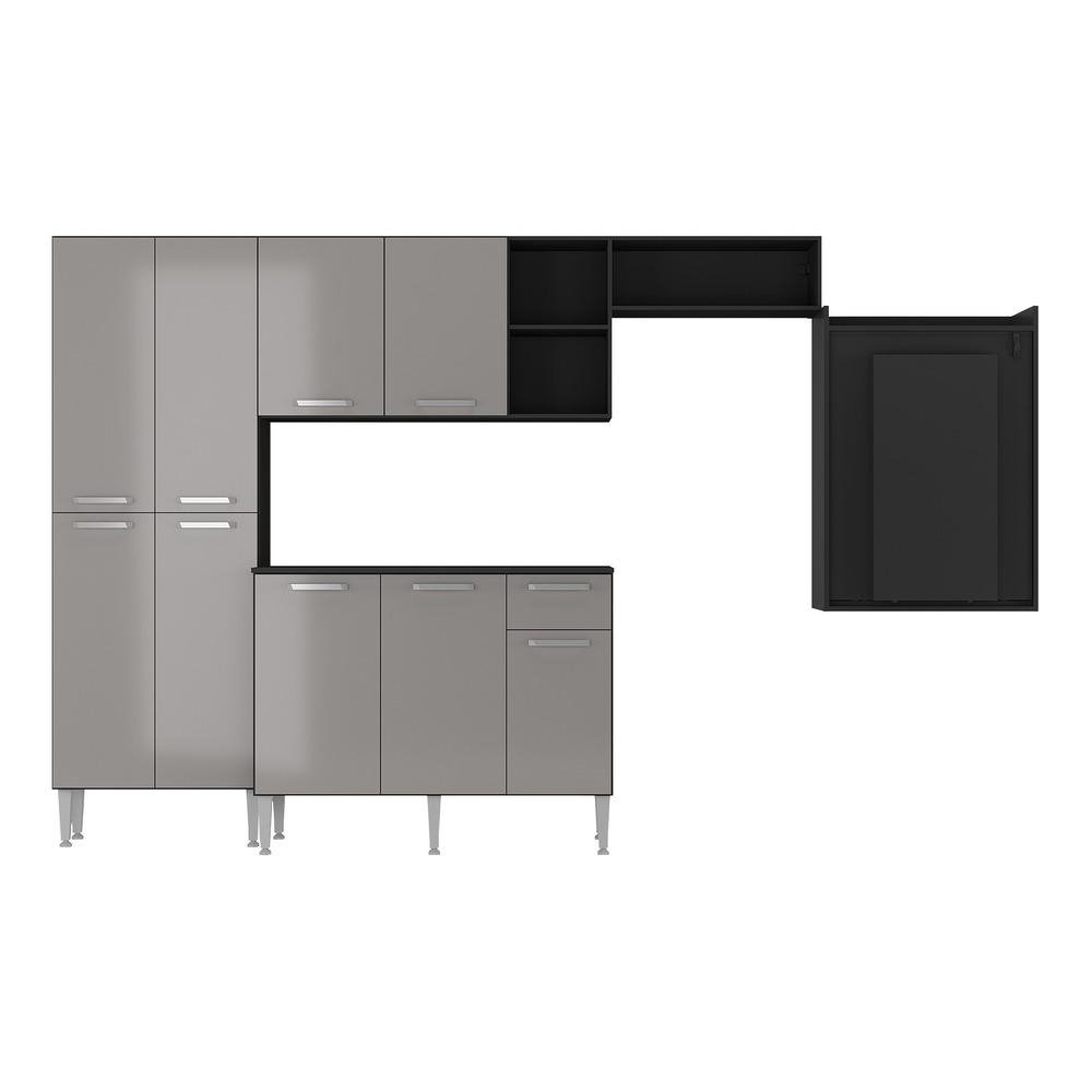 Armario de Cozinha Completa com Mesa Dobravel Paris Multimoveis MP2042 Preta/Lacca Fume