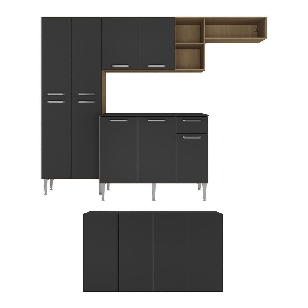 Armario de Cozinha Completa com Buffet/Aparador Paris Multimoveis MP2043 Madeirada/Preta
