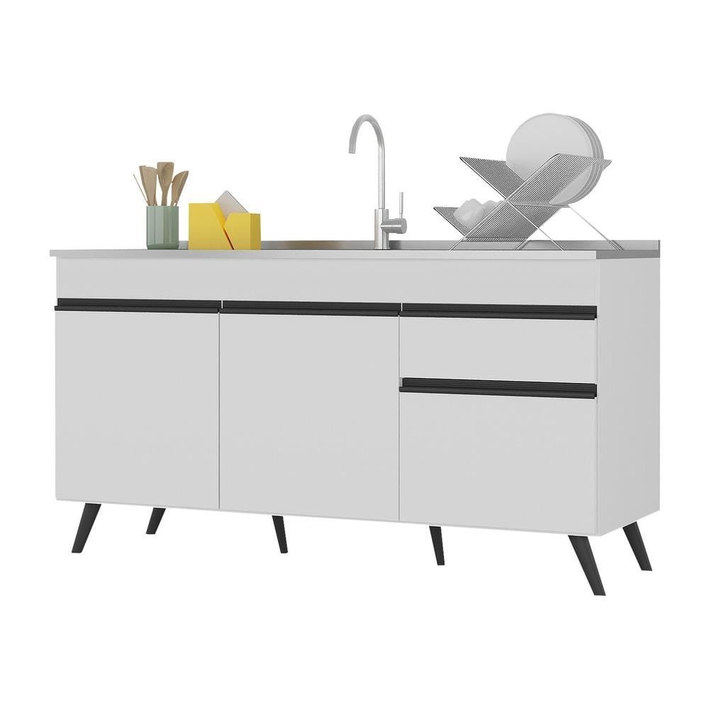 Balcao Cozinha Gabinete Pia 150 cm 3 Portas 1 Gaveta Veneza Multimoveis MP2072.964 Branco/