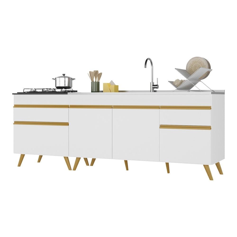Kit 2 Balcoes Gabinete Pia 150 cm e Cooktop 70 cm Veneza GW Multimoveis MP2073 Branco