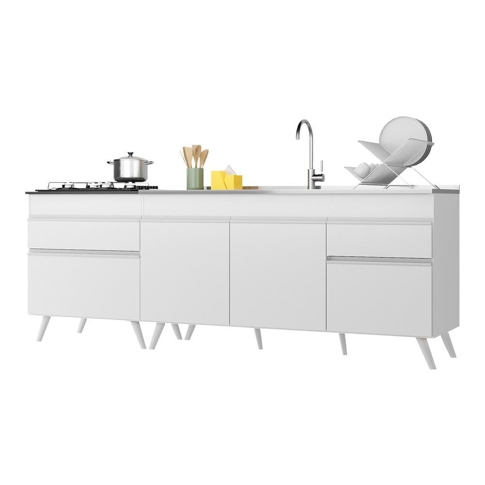 Kit 2 Balcoes Gabinete Pia 150 cm e Cooktop 70 cm Veneza Multimoveis MP2073.891 Branco