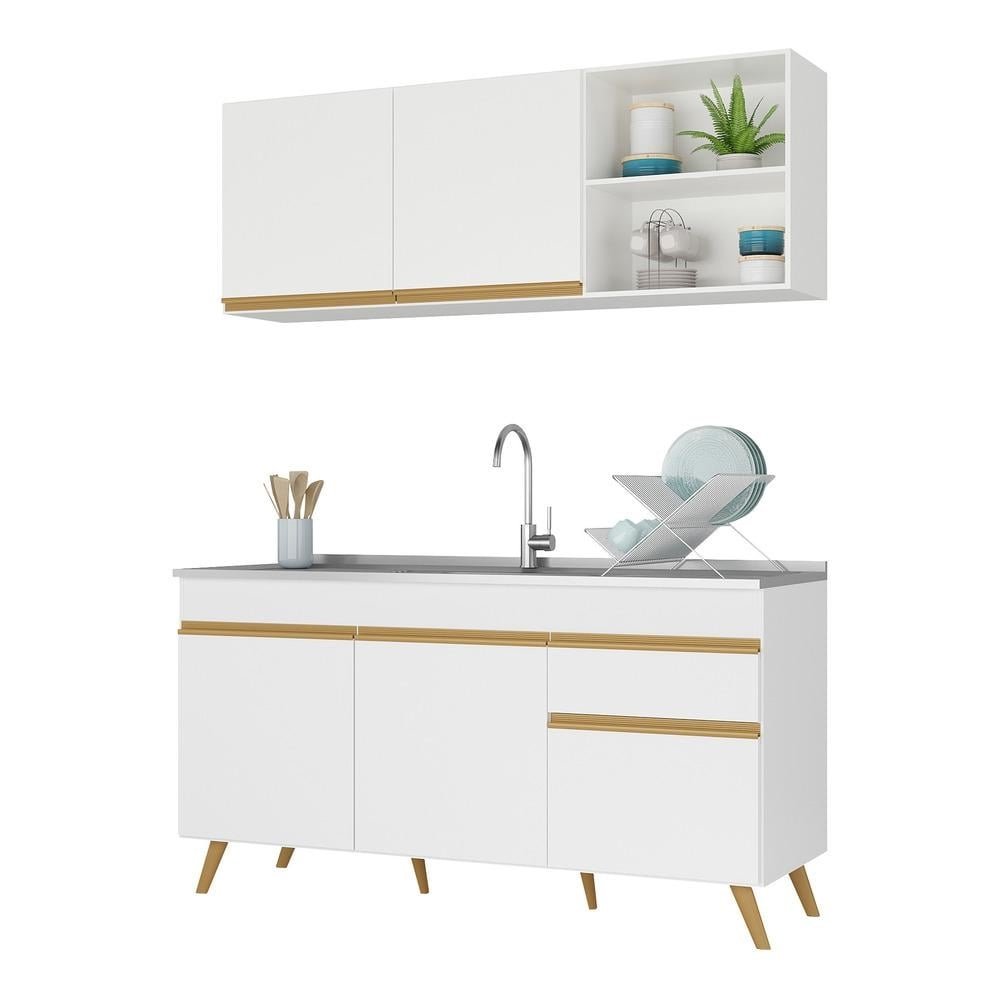 Cozinha Compacta Veneza GW Multimoveis MP2079 com Armario e Balcao Branca